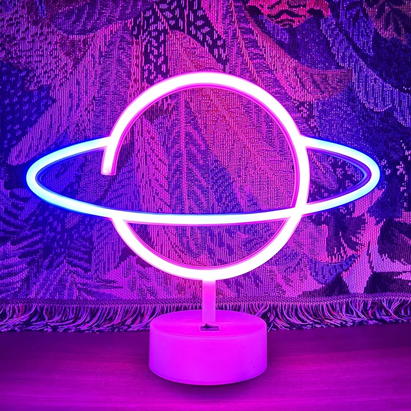 Pink Blue Planet neon sign Light USB/ battery dual purpose LED Lamp, for Birthday Wedding Party Wall Camping Summer Home decor - Image 3