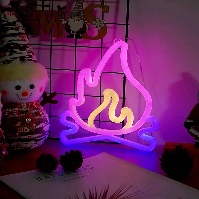 Flame Shaped Neon Signs w Base,LED Light,Atmosphere Lighting for Wall,Night Lamp for Birthday,Party,E-sports Room,Decoration - Image 4