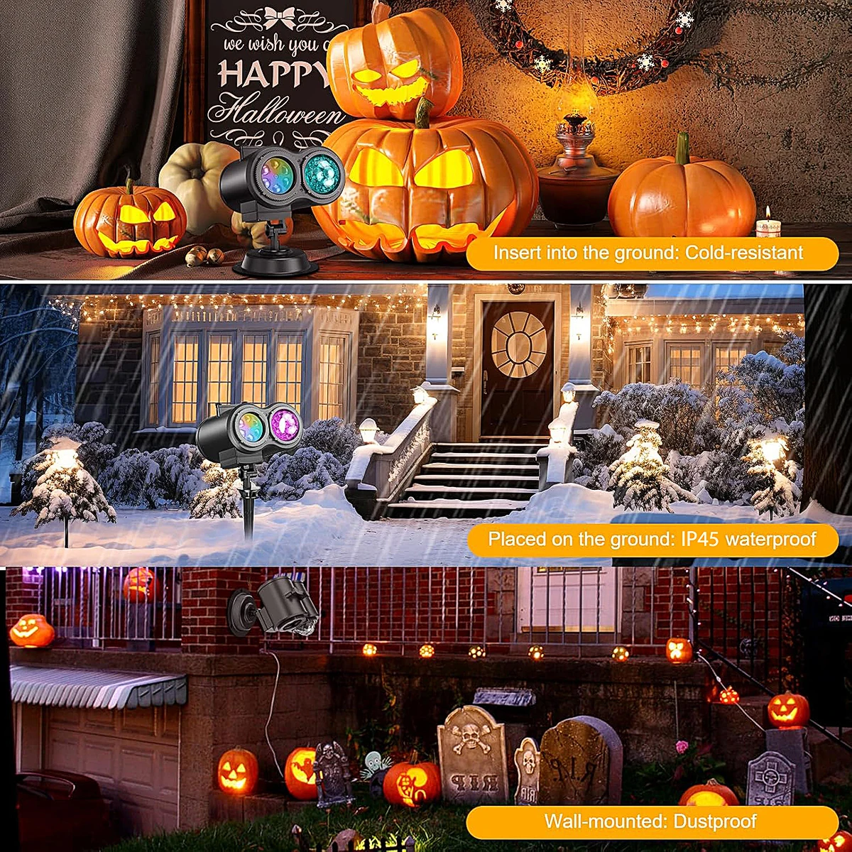 Halloween Christmas Projector Lights Outdoor 16 HD Slides, 2 in 1 Water Wave Lamp with Color Patterns, Timer & Remote for Party - Image 2