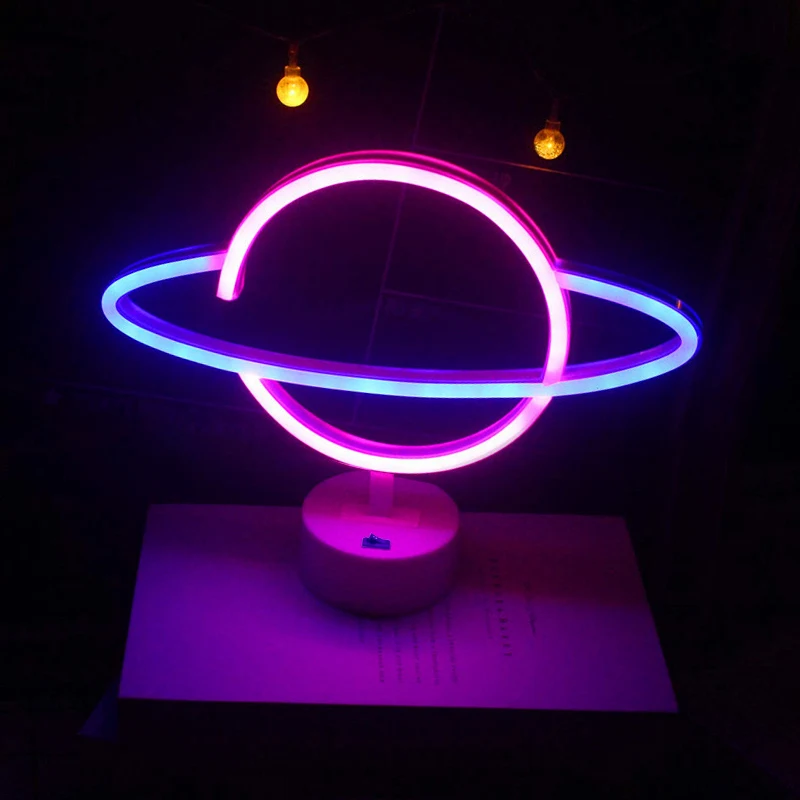 Pink Blue Planet neon sign Light USB/ battery dual purpose LED Lamp, for Birthday Wedding Party Wall Camping Summer Home decor - Image 4